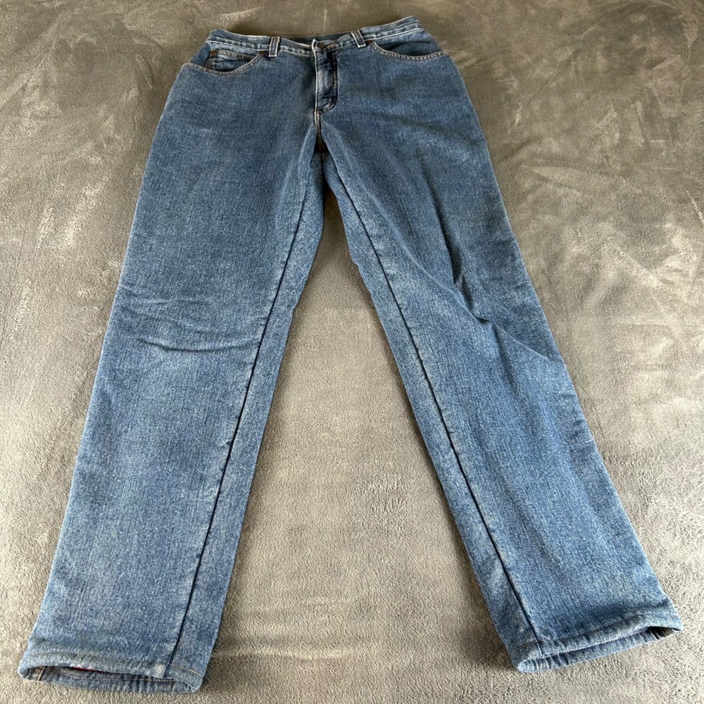 Lands End Womens 14 Fleece Lined Jeans Blue Medium Wash High Rise Straight Leg‎